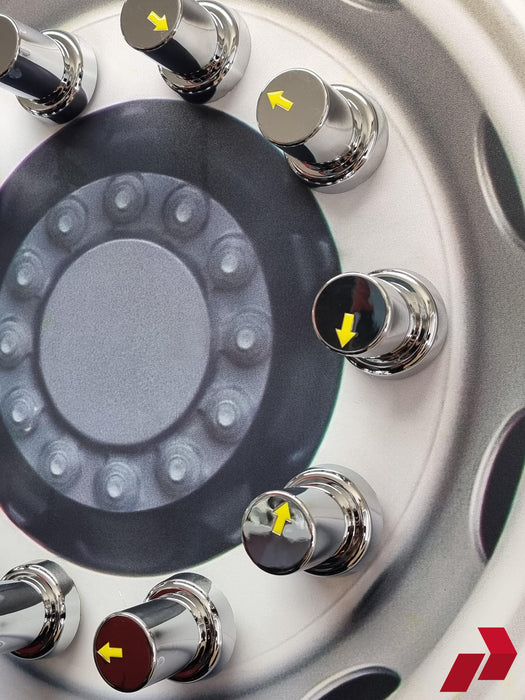 ChromeSafe Indicating Nut Caps on a wheel