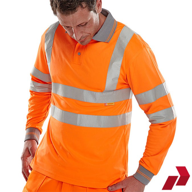 Hi-Vis Long Sleeve Polo Shirt - Orange