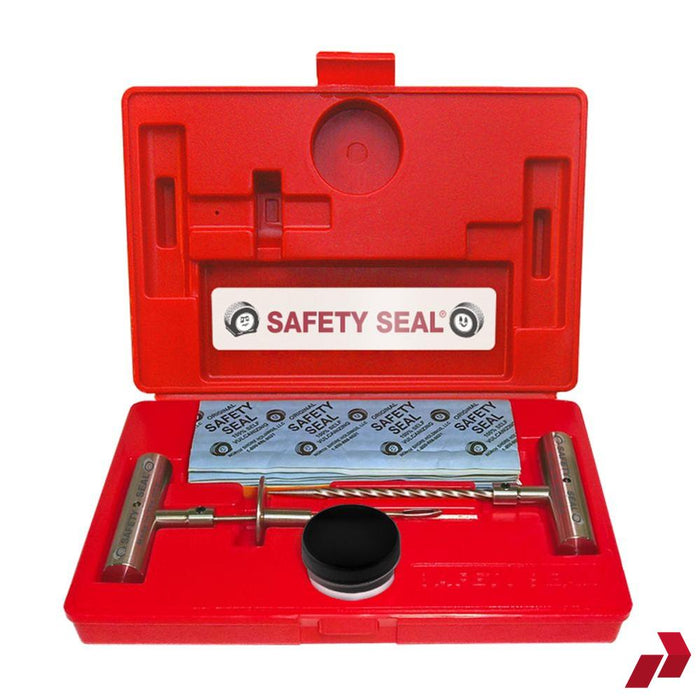 Safety Seal Deluxe Truck Kit open, showing repair strips, insertion tool, probe and lube