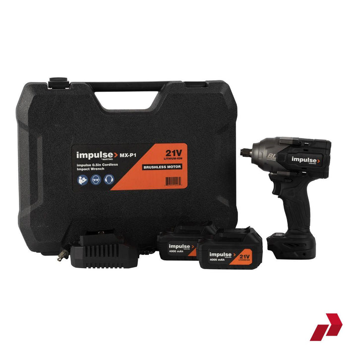 Impulse MX-P1 21V cordless impact wrench with carry case, two 4000mAh batteries and charger