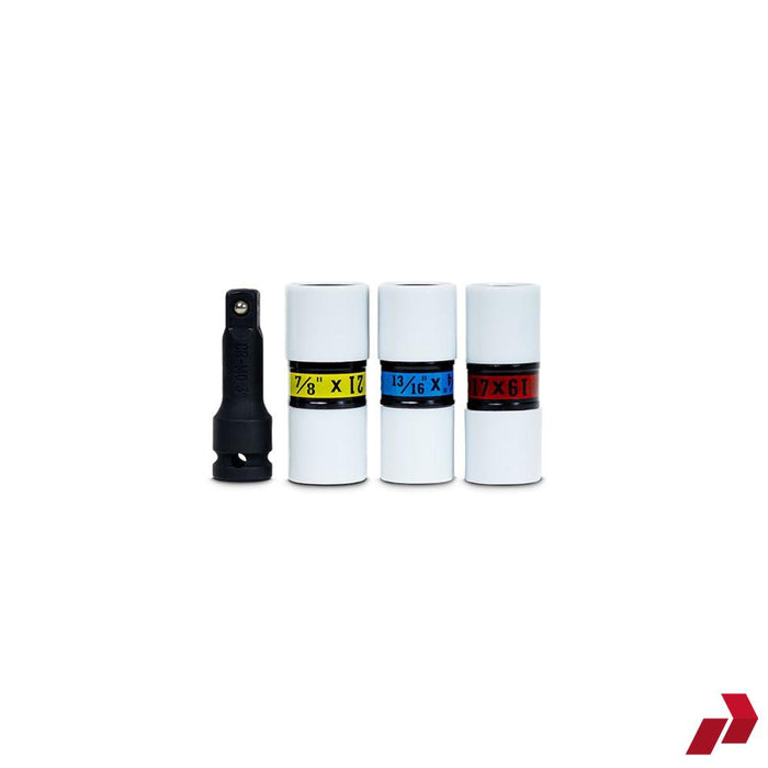 Impulse flip socket set, three sizes with extension bar