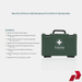 Green first aid kit with contents list on a white background