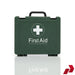 Green first aid kit with a white cross symbol on a white background