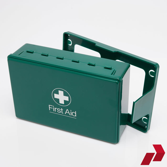 Green first aid box with a cross symbol on a white background