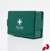 Green first aid kit with a white cross symbol on a white background