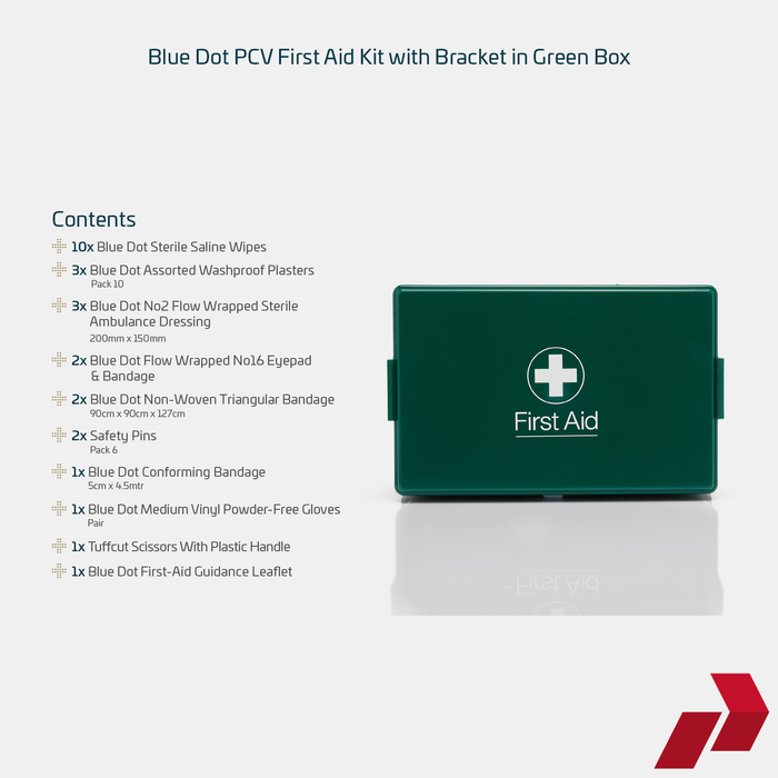 Green first aid kit with bracket on a white background
