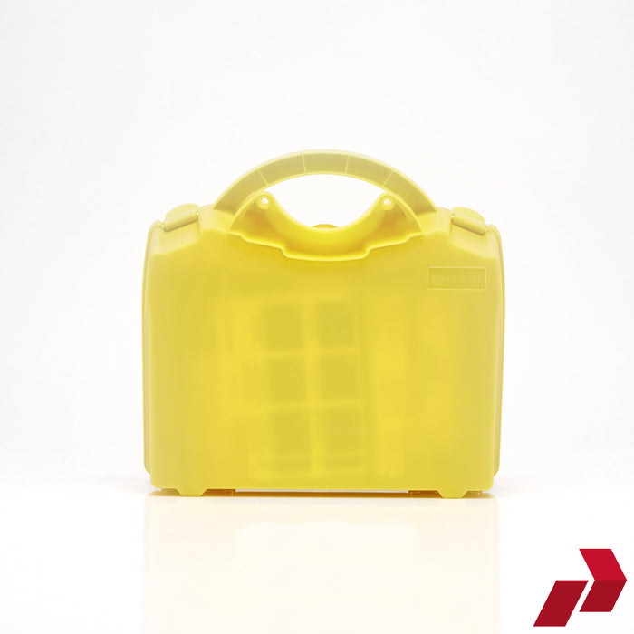Yellow toolbox with a handle on a white background