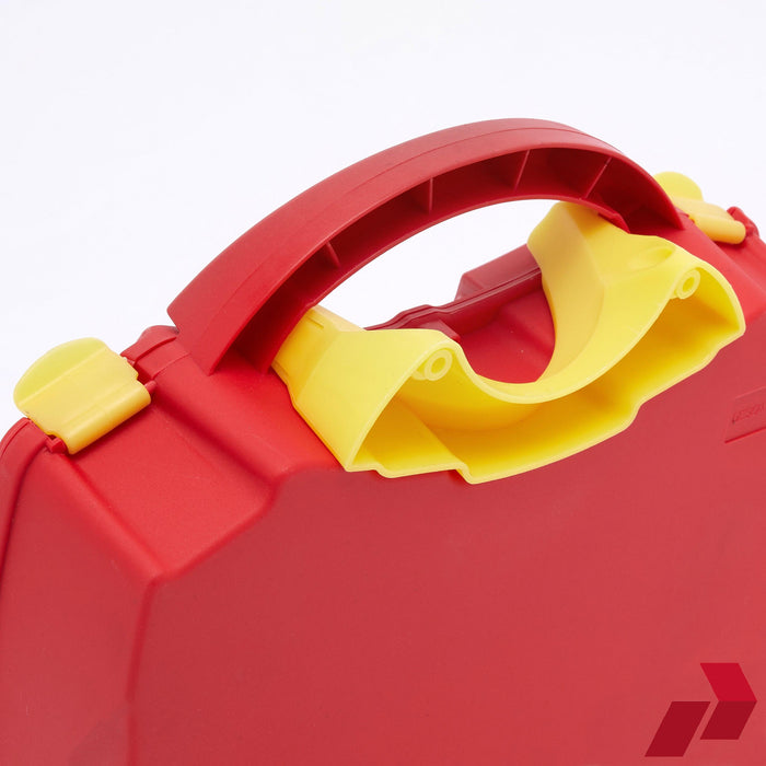 Red toolbox with yellow interior on a white background