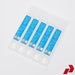 Pack of saline pods with blue labels with a clear plastic cover on a white background