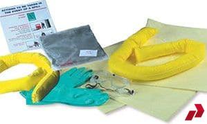 30 litre universal spill kit contents: absorbent pads, socks, gloves and goggles
