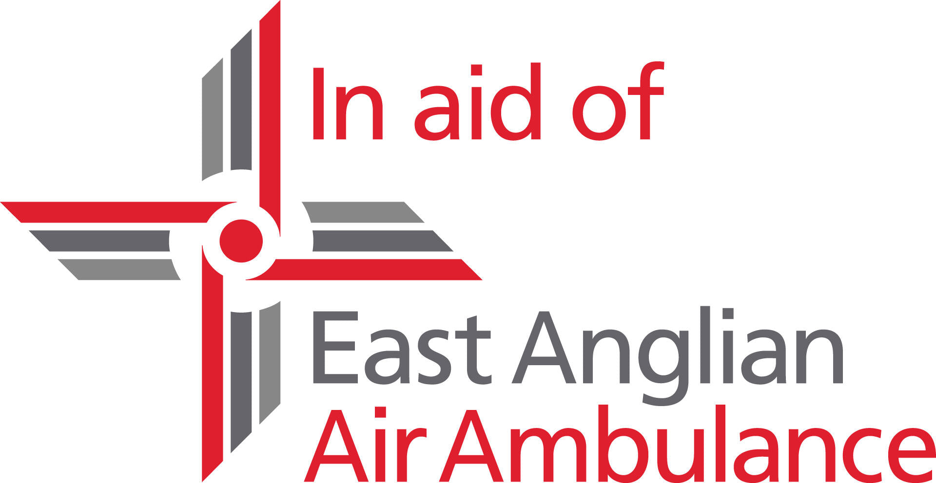 East Anglian Air Ambulance Logo - looks like the top view of helicopter blades stylishly made with stripes of grey and red tones.