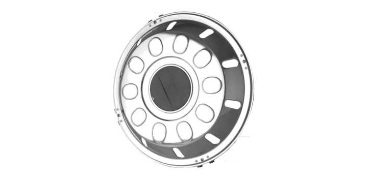 Vinci style trims - product photo with a white background. It shows the trim only, where you can see the plastic disc entre. Surrounding this centre are a number of holes which are for the wheels nuts to show.