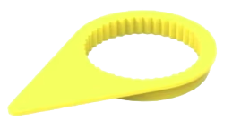 Yellow original style indicator from a slightly side view. The ridges are visible on the inside of the indicator that keep it in place