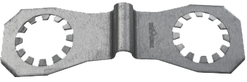 A metal prolock on its side